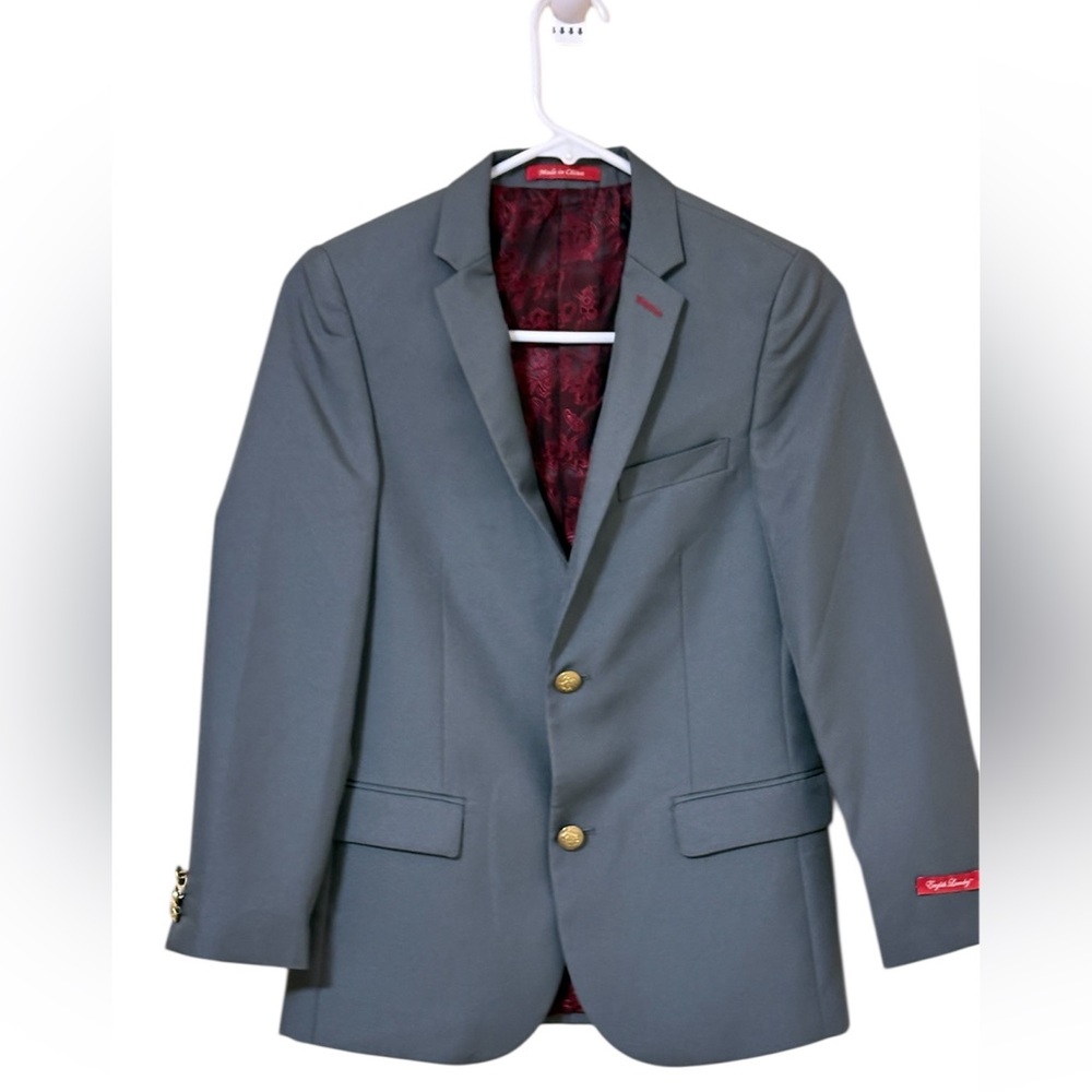 English Laundry Boys Blazer Gray Gold Crest Buttons Dress Jacket Size 12